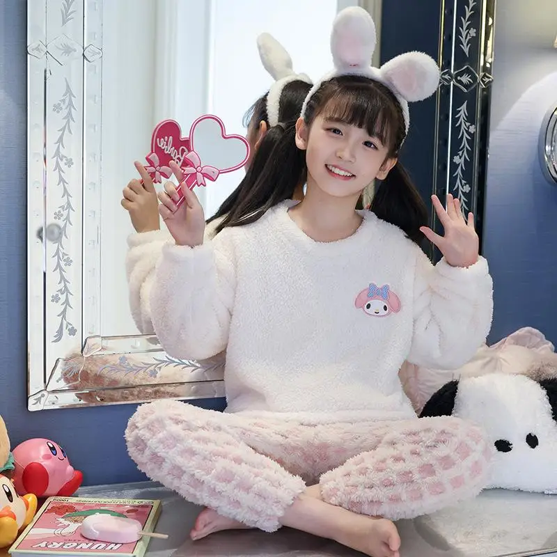 

Kawaii Sanrio Children's Pajamas Set Cinnamoroll Accessories Cute Anime Winter Thickened Padded Homewear Toys for Girls Gift