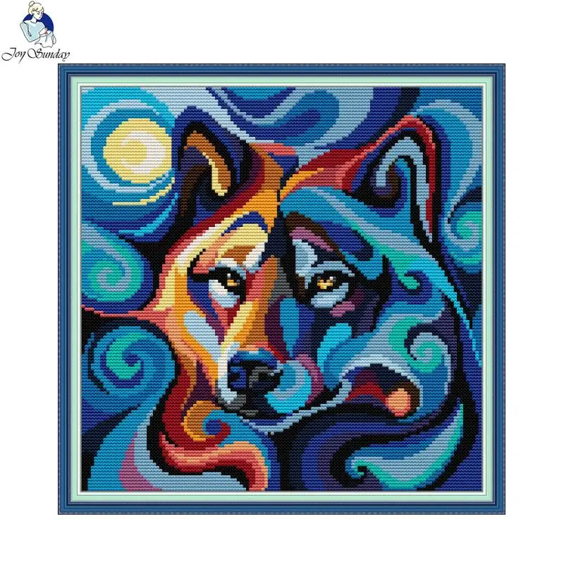 Cross Stitch Kit Joy Sunday Moonlight Bears Cross Stitch Kits 16ct 14ct 11ct Canvas Fabric Cotton Thread Diy Embroidery Kit Home Wall Decoration
