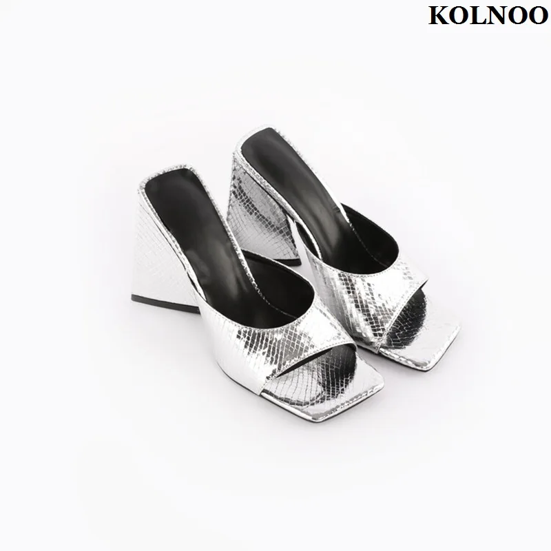 Kolnoo Handmade New Hot Sale Women's Chunky Heels Slippers Open-toe Summer Daily Wear Sandals Evening Fashion Party Sexy Shoes