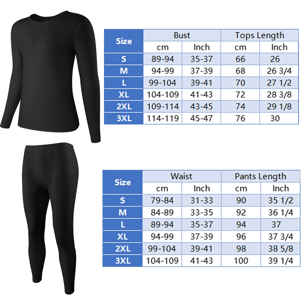 Mens Thermal Underwear Set Fleece Lined Warm Long Johns Base Layer Top Bottom for Extreme Cold Weather Winter Heating​ - 2