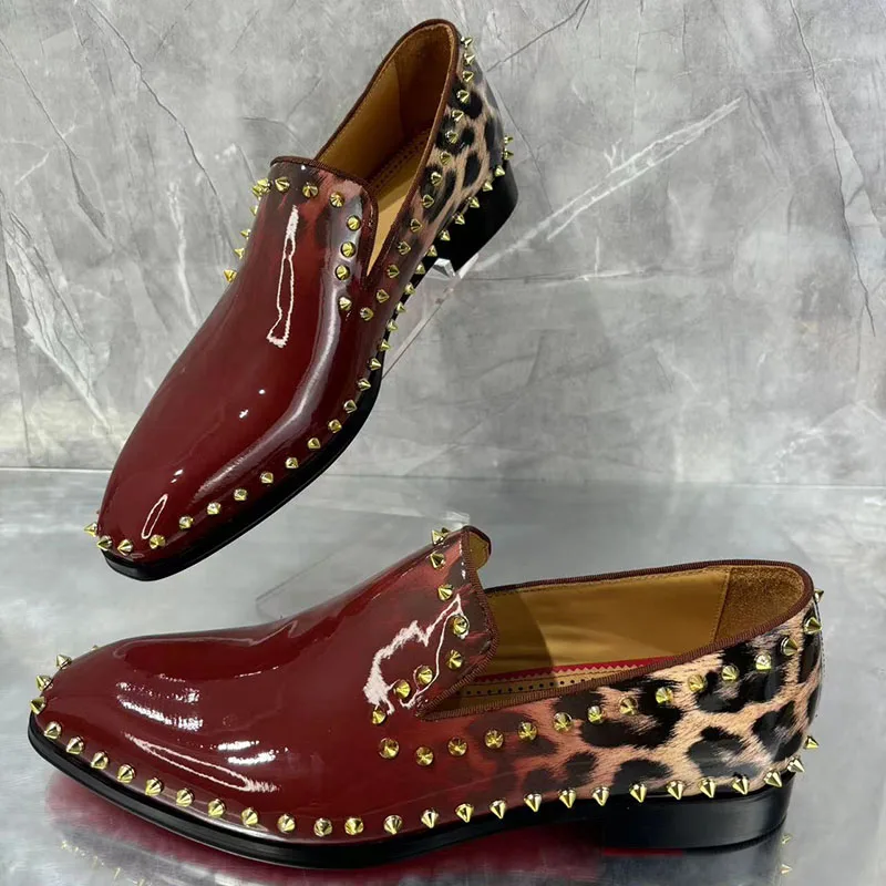 Man Pointed Toe Rivet Slip On Flats Male Party Shoes
