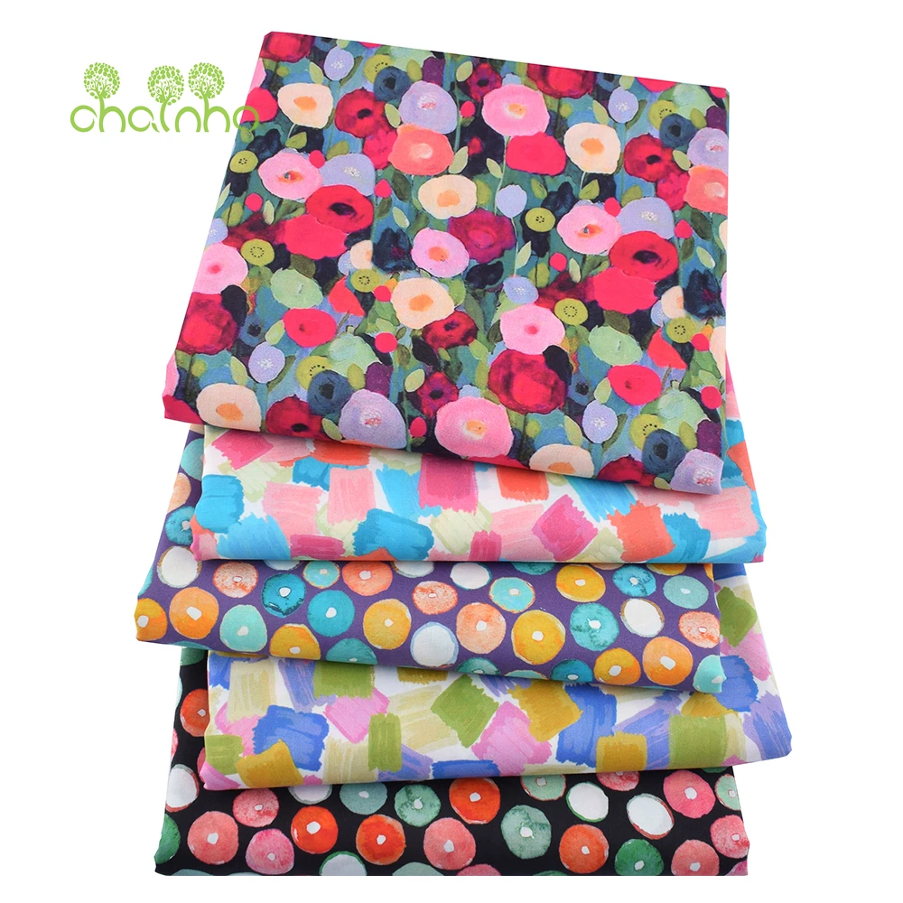 Chainho,60S Reactive Printed,Candy Color Series,Plain Cotton Fabric,Poplin Material For DIY Quilting Sewing Child's Dress,Skirts