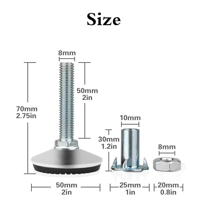 Swivel Adjustable Heavy Duty Furniture Leveling Feet with T-Nut