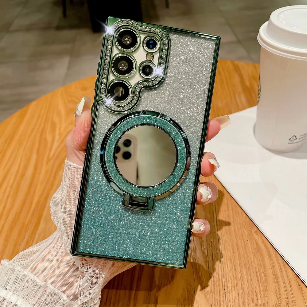 Luxury Glitter Mirror Bracket Case with Diamond Plating