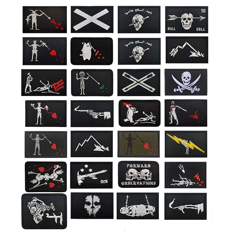 Piratenflagge, FOG Forward Observations Kleidungsabzeichen, Blackbeard Totenkopf Herz bestickte Applikation taktisches Emblem Hakenschlaufen-Aufnäher