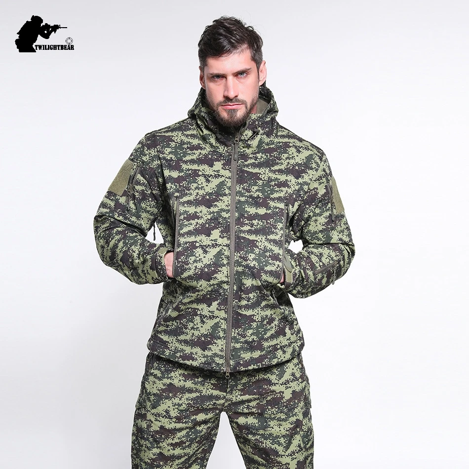 Outdoor Camoflage SoftShell Men's Suits 5XL Oversized Waterproof Fleece Clothes Set Men Clothing Camping Hunting Suit A2F051 5