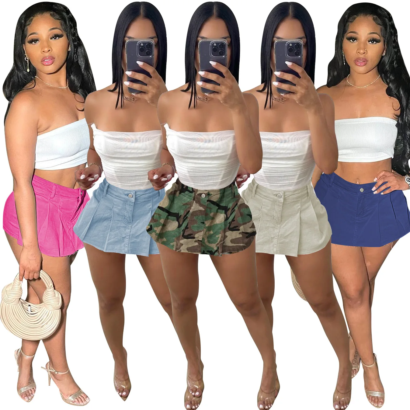 

Y2K Streetwear Sexy Fashion Pleated Short Dresses Denim Stretchy Club Dress For Women New Dure Color
