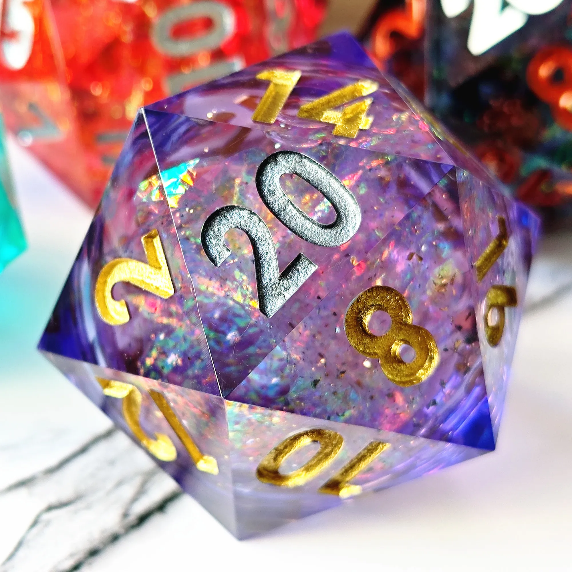 MINI PLANET 50mm D20 Liquid Core Dice For TRPG DND D20 Large Dice Desktop Game Sharp Handmade Resin Polyhedral 20 sided