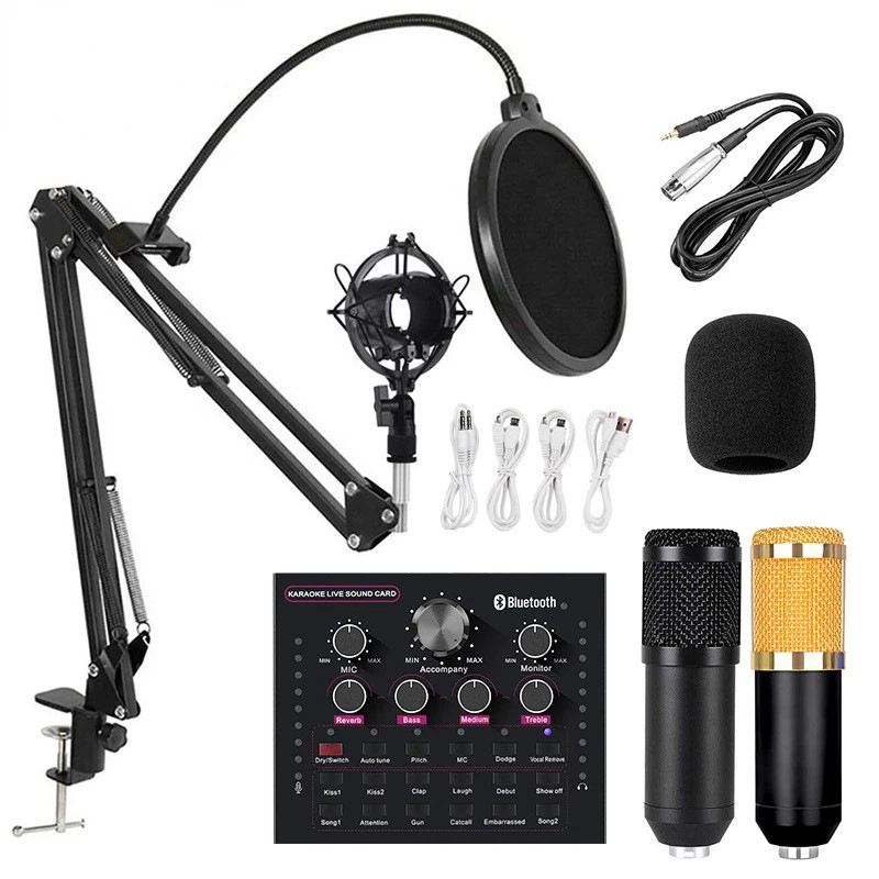 V12 Audio Mixer Bm800 Condenser Microphone Live Sound Card Bt Broadcast