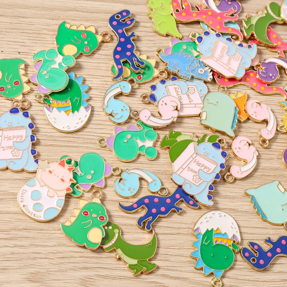 Tusember 10 Stück Mix Niedliche Charms Emaille Dinosaurier-Anhänger für Schmuckherstellung Niedliche Ohrringe Halsketten Armbänder DIY Bastelarbeiten