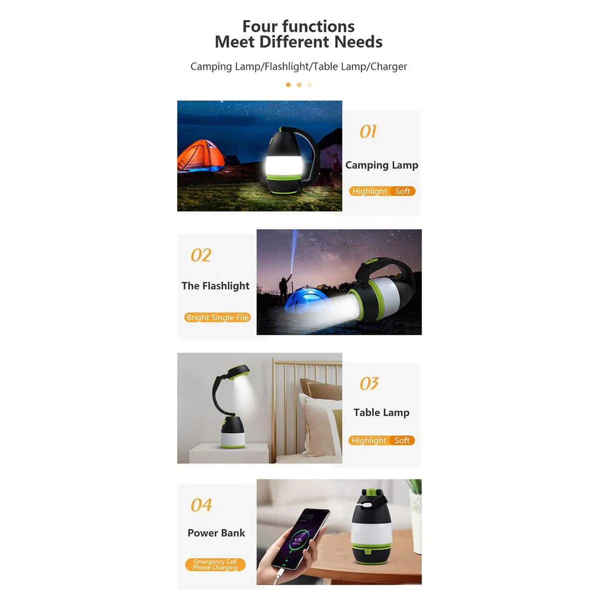 

3 in 1 USB Rechargeable Camping Light Lamp Reading Night Light Power Bank Outdoor Portable Emergency Lantern