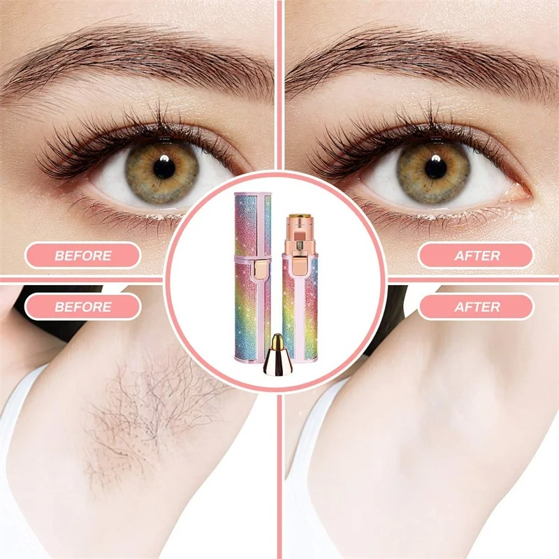 2 In1 Electric Eyebrow Trimmer Painless Eye Brow Mini Shaver Razors Portable Facial Hair Remover Women Built-in LED Light 3