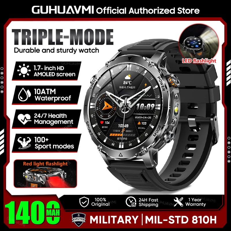 2026New Military Sports Smart Watch Men 1400mAh Battery 1.7" Screen Strong Flashlight GPS Track Waterproof Clock For Android IOS_voghion.com