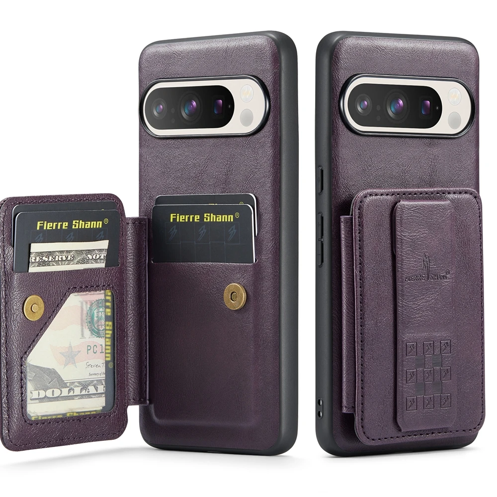Magnetic Leather Wallet Phone Case with Strap and Card Holder