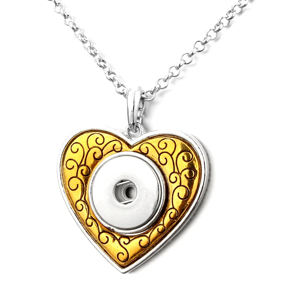 10pcs Water Drop Heart Shape Snap Button Necklace 18mm Metal Snaps Buttons Pendant Necklaces For Women Jewelry