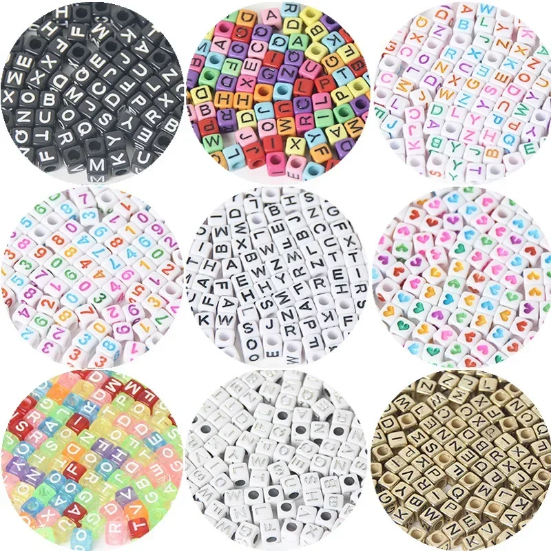 100/200/300/500Pcs 아크릴 편지 구슬 DIY 팔찌 목걸이 만들기 보석에 대 한 무작위 혼합 사각형 알파벳 느슨한 구슬