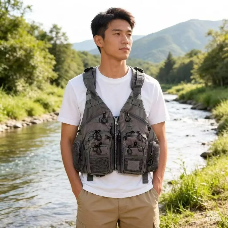 플라이 낚시 조끼 다용도 포켓 방수 통기성 내마모성 경량 원사이즈 조절 가능 야외 루어 낚시 조끼