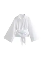 Women's Long Sleeve Kimono Blouses With Bow Tie, Front Button, Female Shirts, Chic Tops, Fashion - Image 3