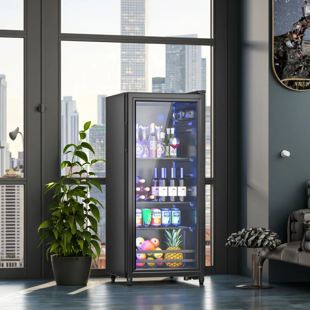 122L Hotel Single Door Mini Fridge For Room Portable Coolers Glass Door Fridge Bar