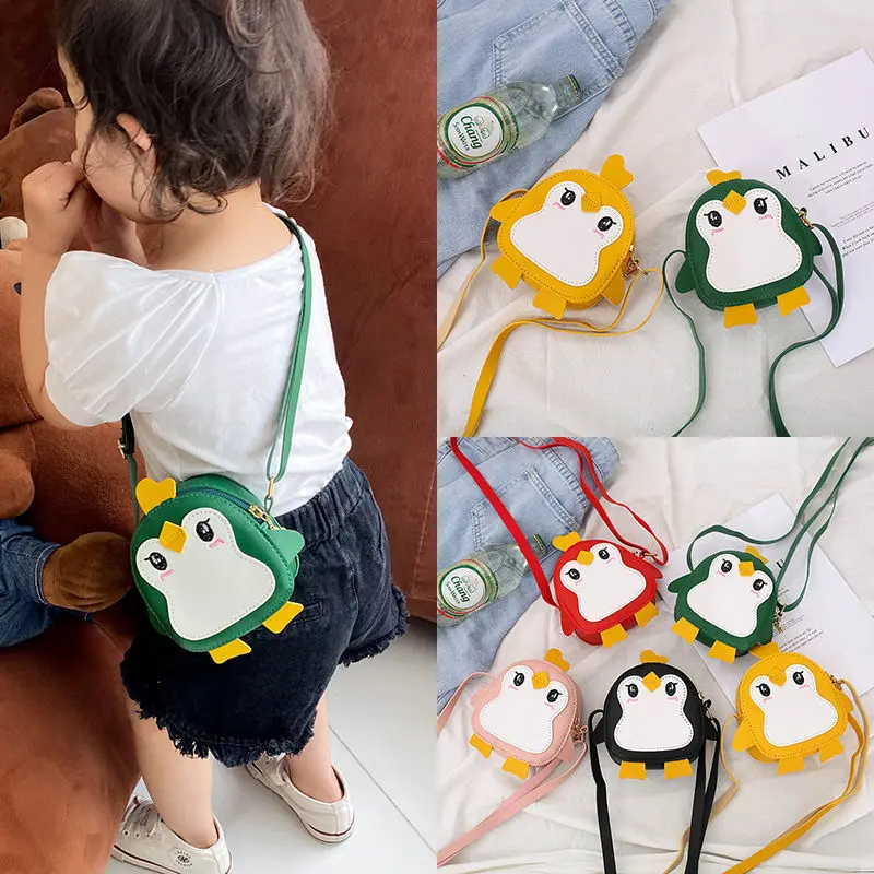 Korean Cute Penguin Children's Shoulder Bag Fashionable Girl Oblique Cross Bag Vacation Trave Contrast Color Toddler Coin Purse cartoon bear children chest bag cute coin purse shoulder bag korean boy girl cross body bag fashion messenger bag baby stuff