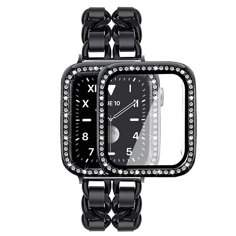 Metal＋leather strap+case For Apple Watch Band 45mm 41mm 44mm 40mm 42mm 38mm Bracelet Belt iWatch 9 8 7 6 5 4 SE stainless steel