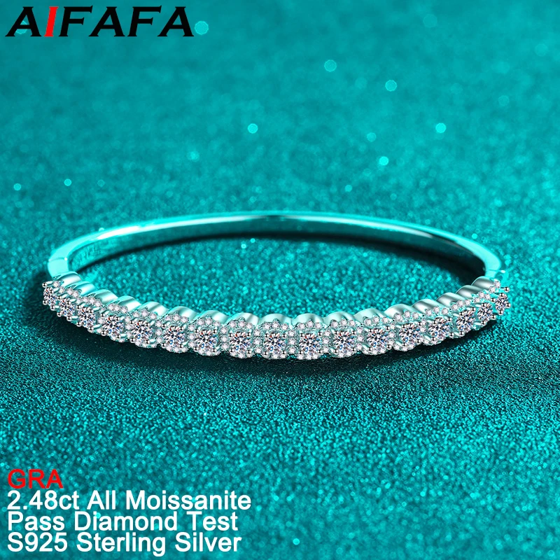 

AIFAFA 2.48 Carat All Moissanite Bangle for Women Plated Pt950 Thick Solid S925 Silver Cuff Bracelet Lab Diamond Wedding Jewelry