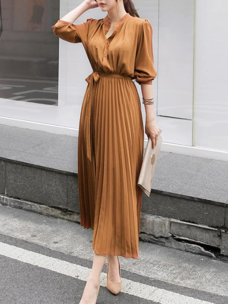 

New Spring Summer Dresses Korean Fashion Long Sleeve Dresses Slim Tucked Waist Elegant Casual Women's Dresses Party Shirt Dress