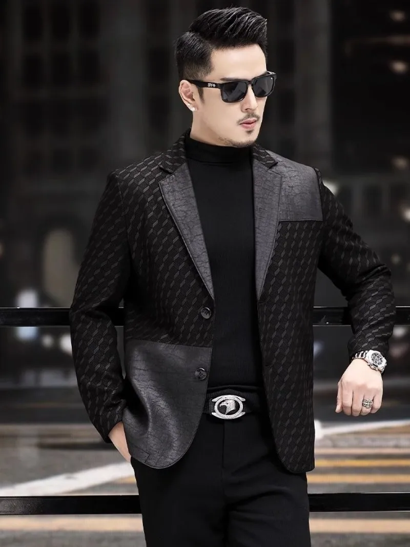 Description Picture 3 of itemNew Spring Autumn Mens Genuine Leather Sheepskin Coat Single Breasted Business Casual Office Men Slim Fit Suit Jacket Size 5XL