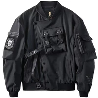 Black Bomber Jacket Men Spring and Autumn Motorcycle Work Jacket Multi-pocket Embroidered Baseball Uniform Fashionable Loose Top 1