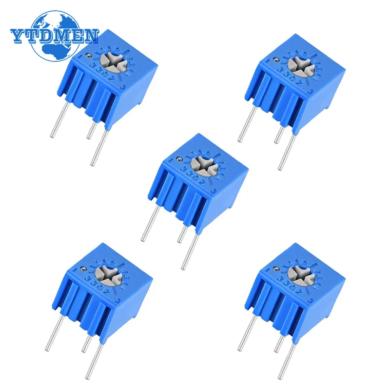 

5PCS 3362P Trimmer Potentiometer Single Turn Resistance Potentiometers 100 200 1K 2K 5K 10K 20K 50K 100K 500K 1M Ohm for Arduino