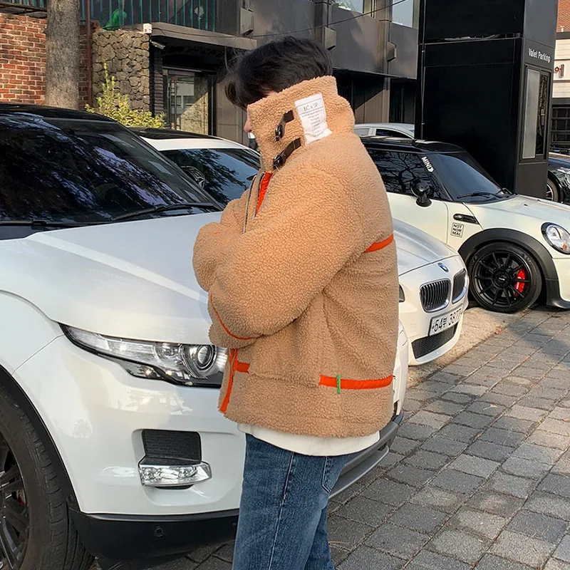 Winter Thickened Lamb Wool Coat Men's Korean Fashion Cotton Clothes Loose Stand-up Collar Warm Cotton Jacket Cold Clothing