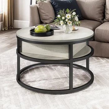 YITAHOME White Oak Round Lift Top Coffee Table - Modern Table with Hidden Storage for Living Room, Home Office