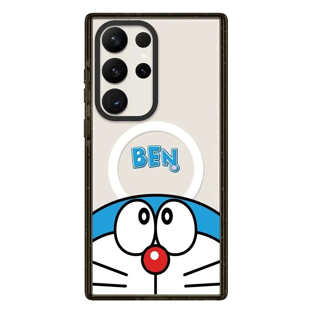 

Cute Cartoon Blue Cat MagSafe Acrylic Black Border Case for Samsung Galaxy S22 S23 S24 Ultra Protective Shell