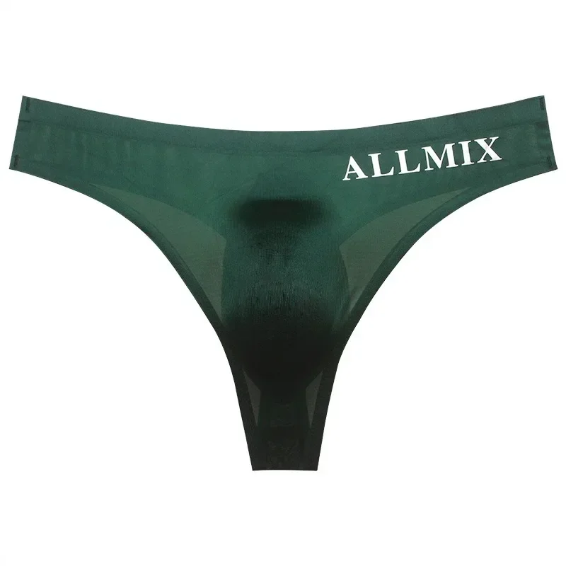 Men Sexy Transparent Underwear Thongs Sports Fitness Letter Thin Hip Sissy Panties G Strings Ice Silk Low Waist Seamless male underwear male lingerie