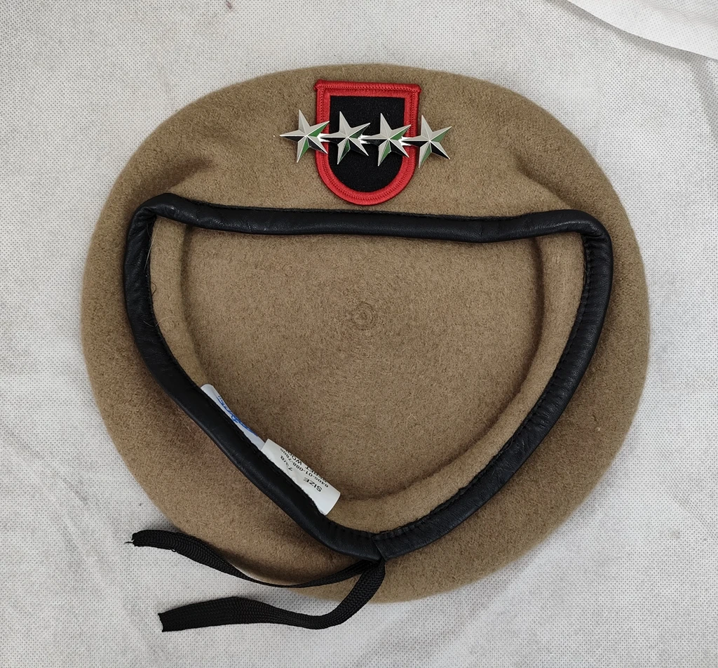 Us Army Special Operations Command Ranger Khaki Wool Beret Officer 4 Star General Rank Insignia