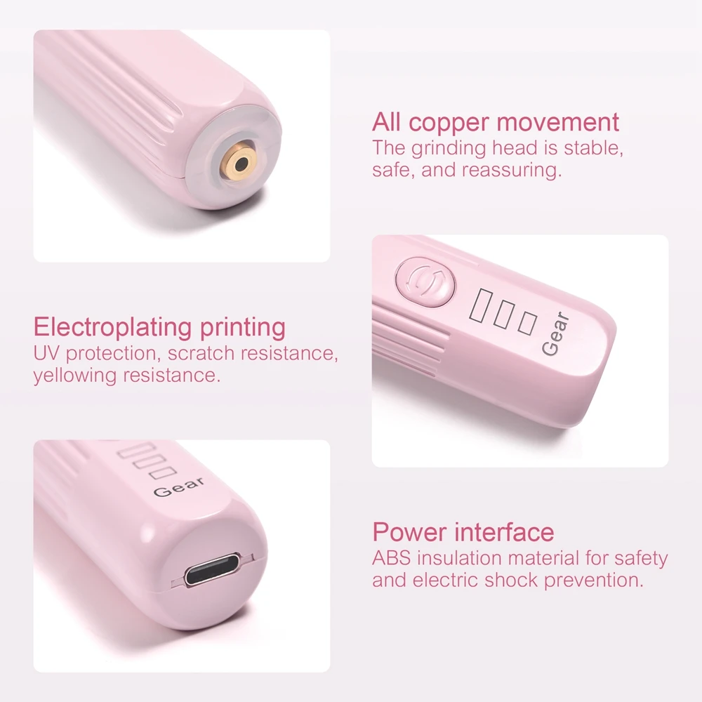전기 미니 네일 폴리셔 드릴 파일 기계, USB 플러그 리무버 젤 광택제 밀링 커터, 핑크 화이트 매니큐어 페디큐어 도구
