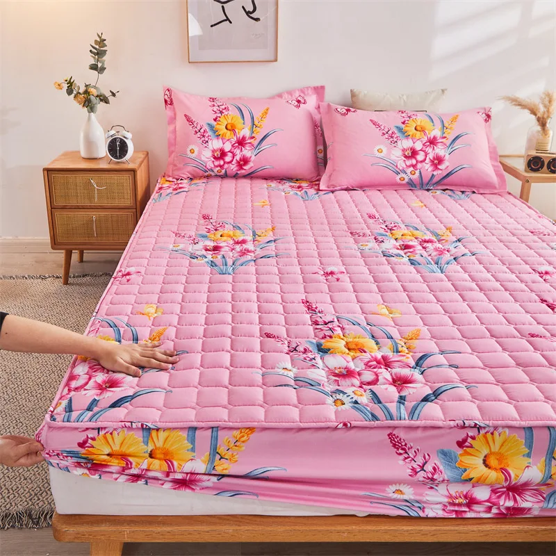 Thicken Quilted Mattress Cover Quilted Bed Fitted Bed Sheet Anti-Bacteria Mattress Topper Air-Permeable Bed Cover images - 6