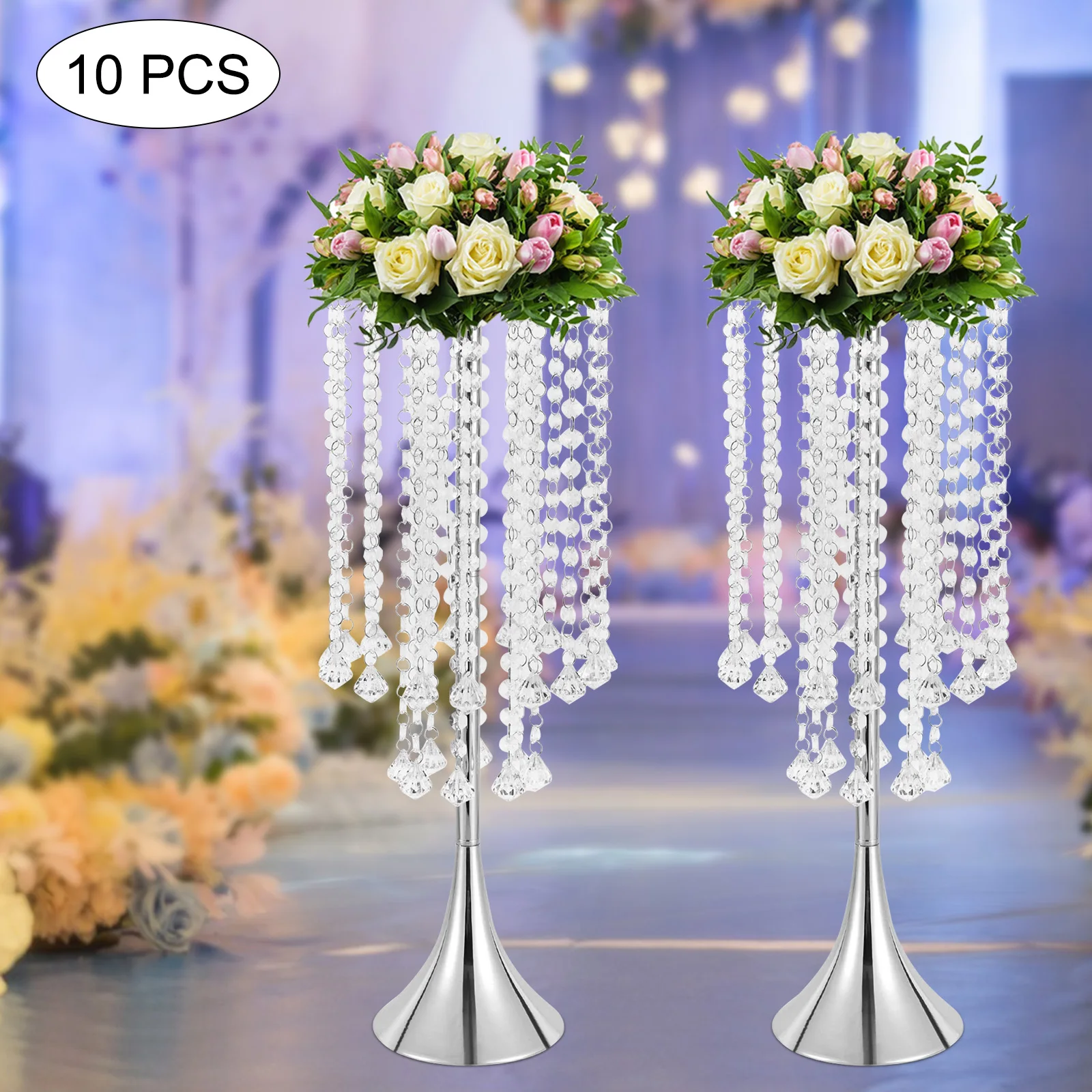 

10Pcs Crystal Flower Vases Wedding Centerpieces Props Table Event Party Stage Tall Trumpet Vase 21.9"For Wedding Centerpiece