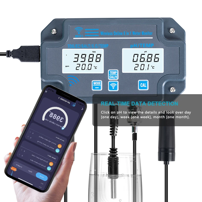 Digital Water Quality Tester WiFi PH EC TDS SALT SG Temp Meter