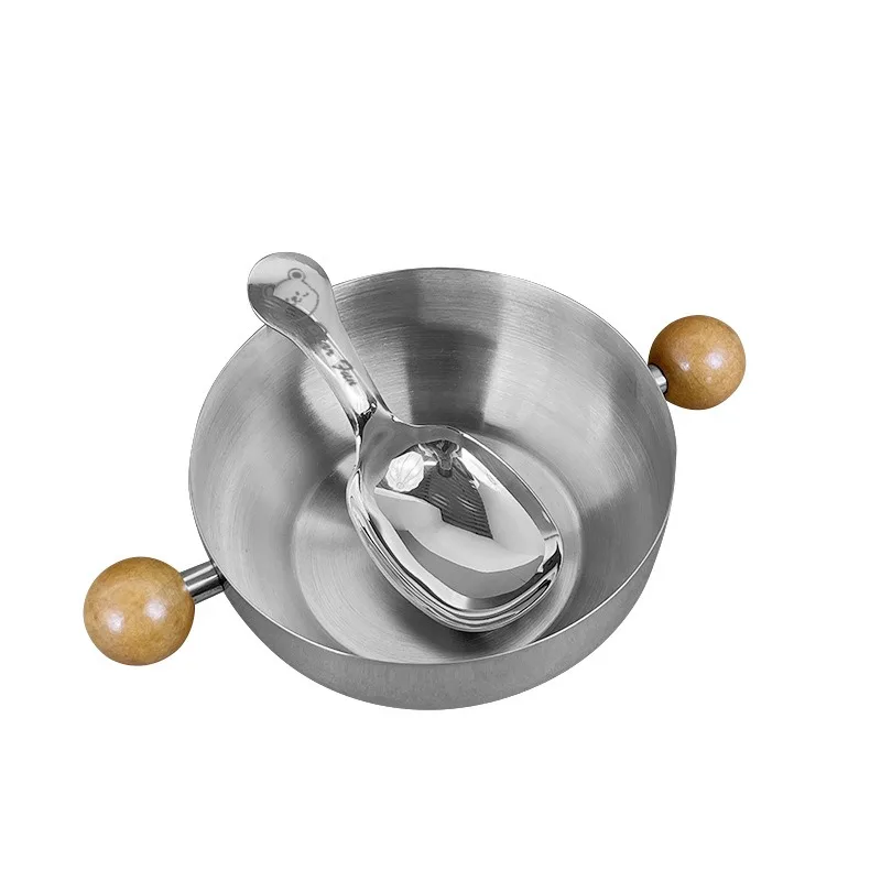 The Tall Looking Double Eared Pot Is Made of 304 Stainless Steel Is Suitable for One Person To Use for Fruit Salad and Yogurt