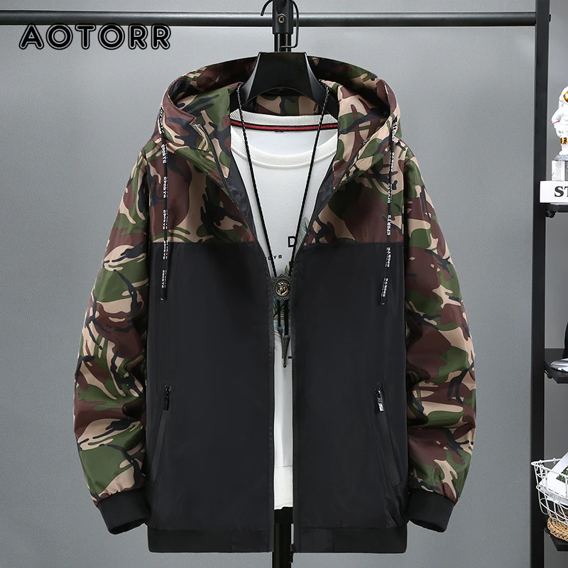 

2023 Autumn Camouflage Printed Mens Jacket New Windproof Hiking Hooded Jackets Fashion Male Korean Windbreaker Streetwear Coats