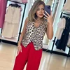 TRAF Leopard Women Vest Vintage Sleeveless Vest Woman Outerwears Animal Print Cropped Suit Vest V Neck Waistcoat Short Coats 5