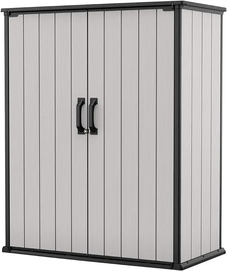 

Tall 4.6 x 5.6 ft. Resin Outdoor Storage Shed with Shelving Brackets for Patio Furniture, Pool Accessories, and Bikes