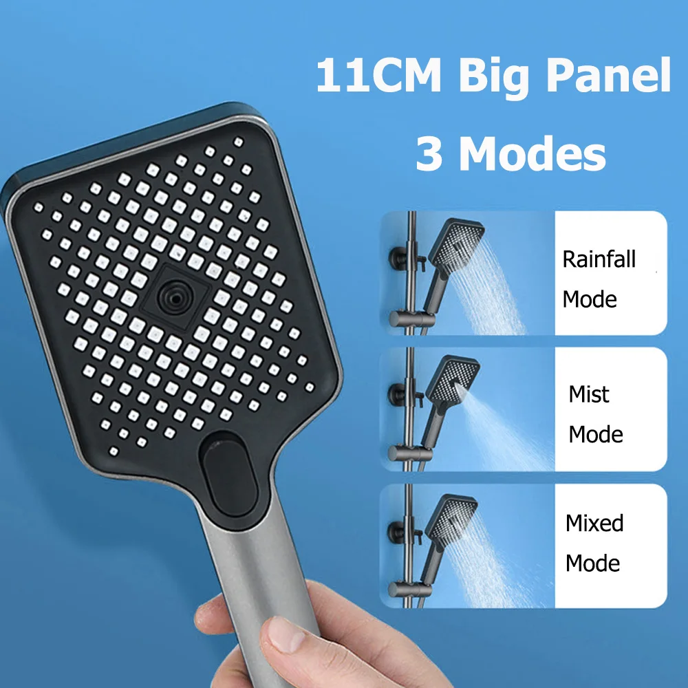 사각 고압 샤워헤드, 3 가지 모드 핸드헬드 샤워, 대형 패널 마사지, 강우 샤워 헤드, 욕실 액세서리  Best5