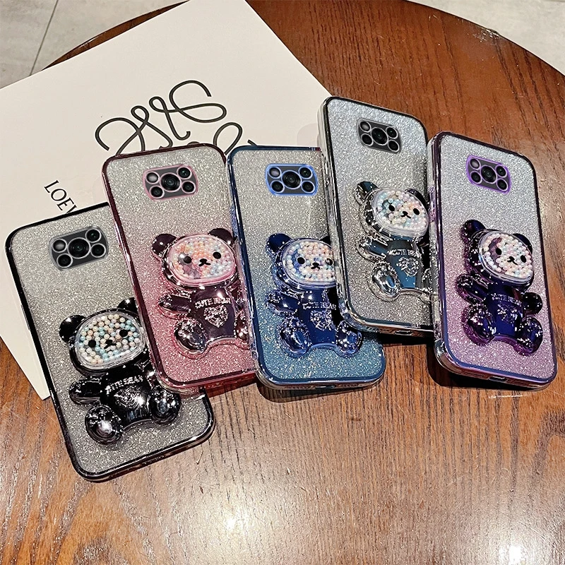 Glitter Bright Plating Bear Holder Silicone Stand Case Cover