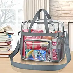 Transparent Heavy - Duty Clear Tote Bag with Zipper Pockets - Perfect for Stadium Security, Work, and Concerts (GRAY)