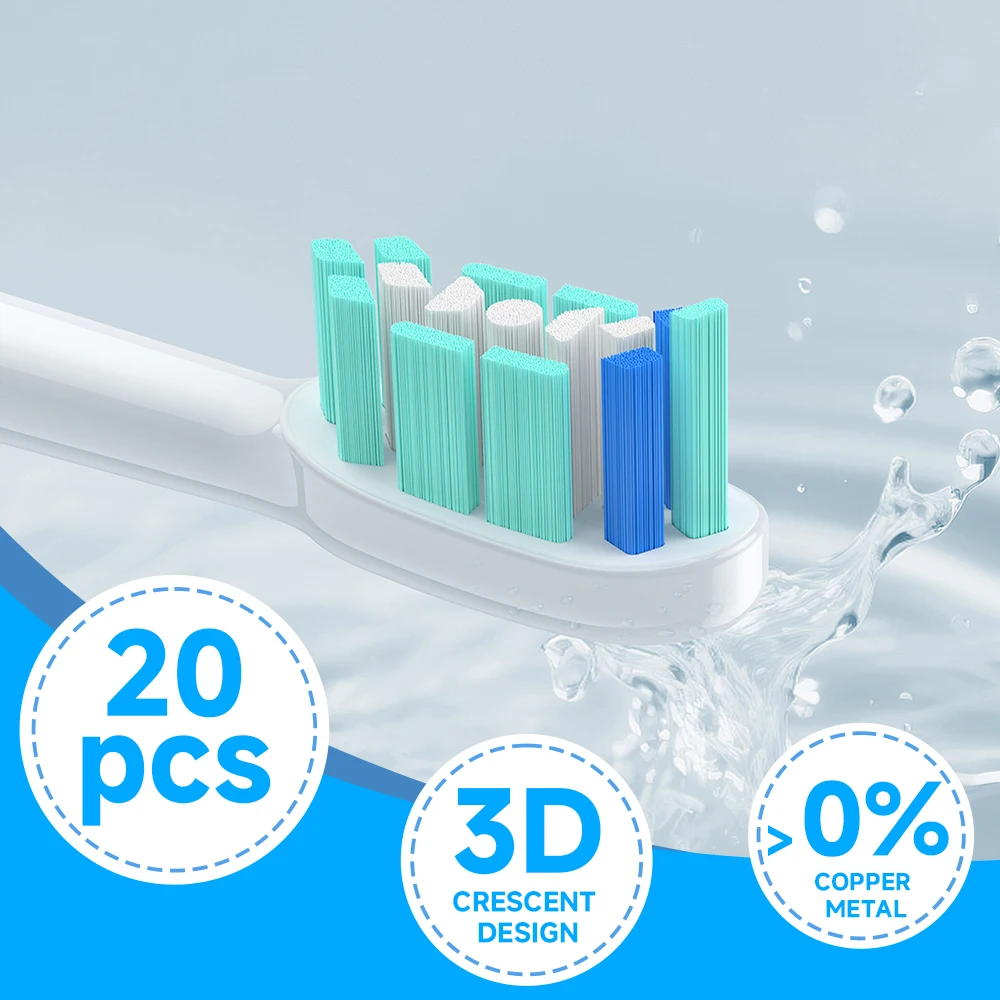 필립스 교체용 전동 칫솔 헤드 6500 6100 5300과 호환되는 20개 교체용 칫솔 헤드