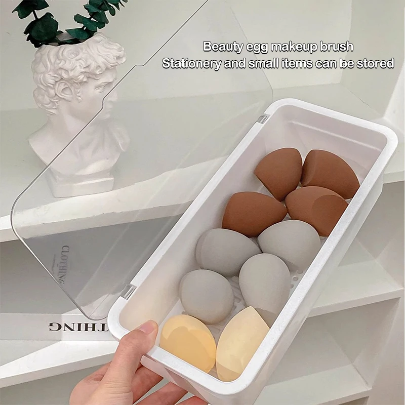 투명 플라스틱 메이크업 브러쉬 보관함, 중공 쿠션 포함, 대용량 퍼프 보관함, 사무용품 정리함