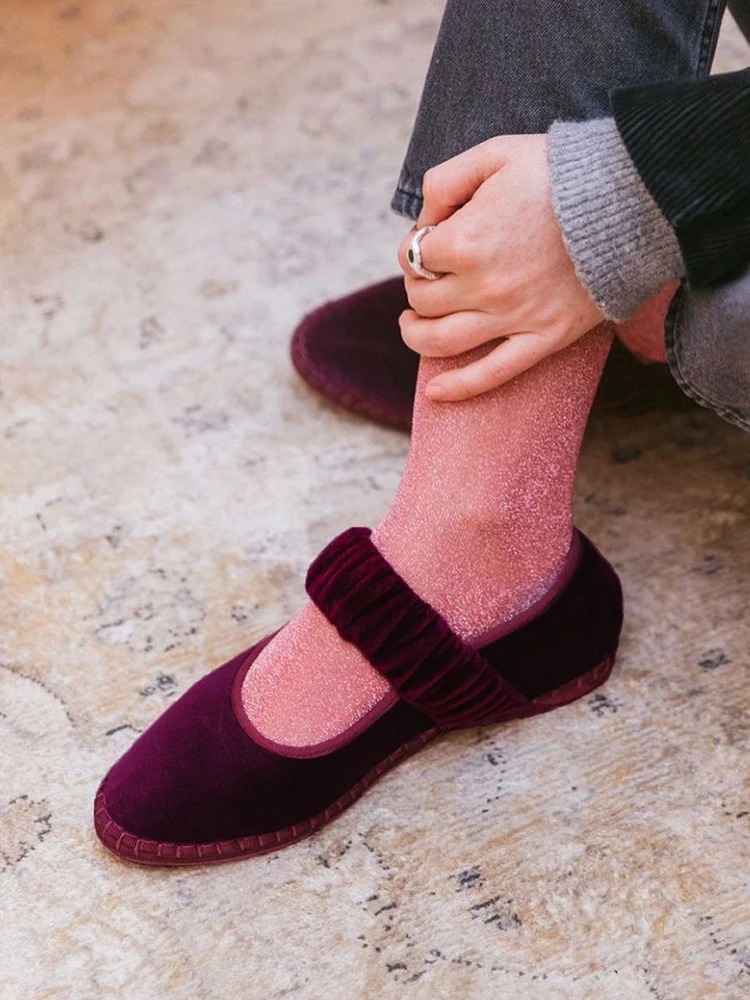 459619-e2a08e.jpg Elastic Band Velvet Mary Janes Ballet Flats Shoes Women 2024 Trend Solid Color Fabric Canvas Shoes Ladies Elegant Loafers Black - Image 1