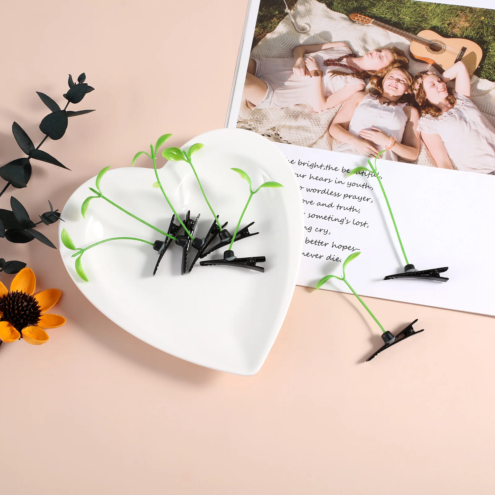 8er-Set Lustige Gras-Haarspangen – Bohnensprossen-Clips, Grüne Blatt-Antennen, Für Frauen, Mädchen, Kinder